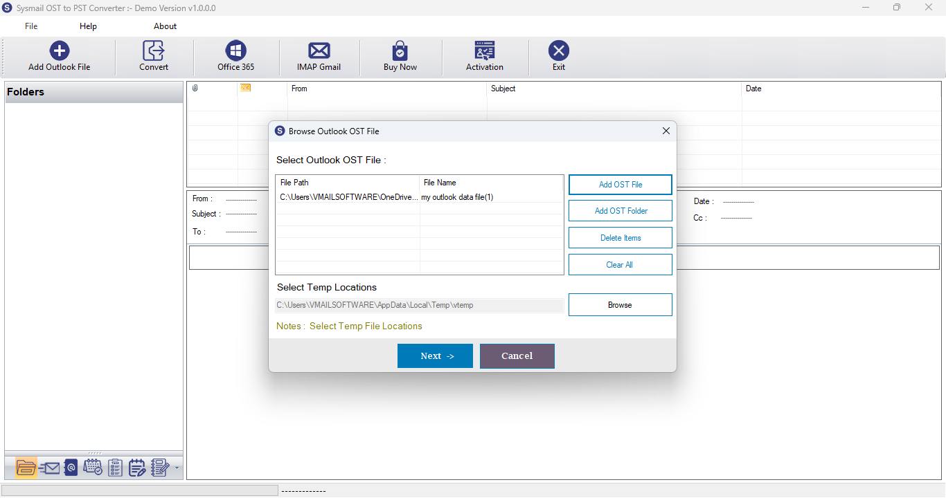 OST to PST Converter Step 1